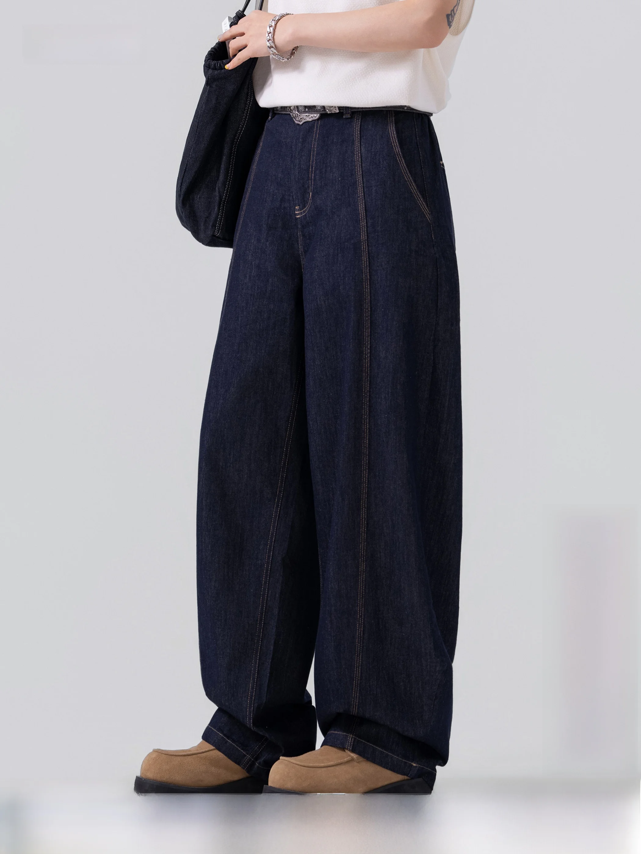 AOGZ American Retro Wide Leg Jeans Men Women Summer New Loose Casual Straight Long Pants High Waist Cotton Blend Youth Trend