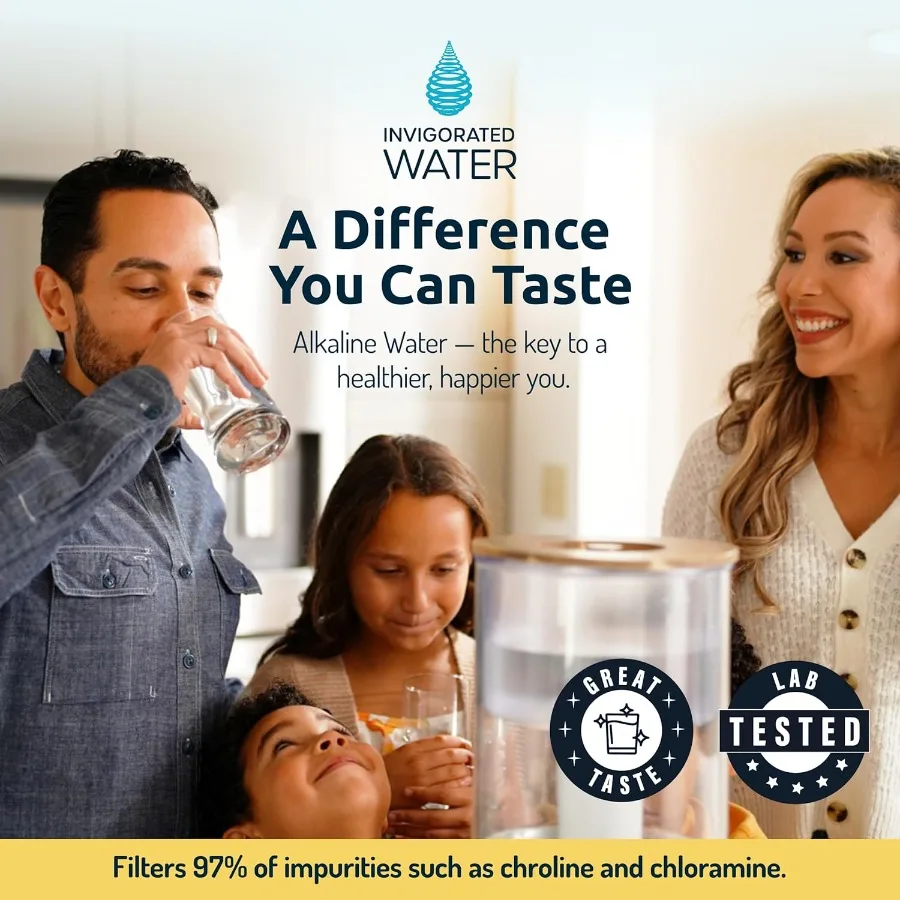 Dispensador de filtro de água alcalina com recarga de pH, purificador de jarro de filtro de água de bancada de vidro sem BPA para escritório doméstico, capa de 36 xícaras