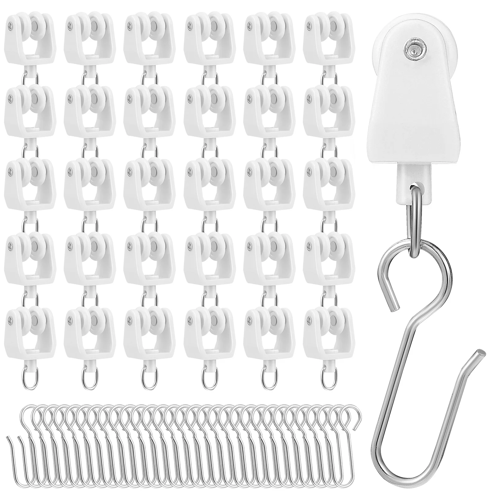 30 Pcs Accessories Camper Drapes Curtain Hooks with Rollers Track Gliders Clip Rails Sliders Plastic Iron for Systems