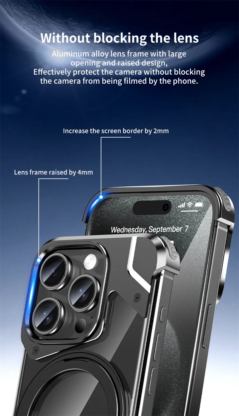 Magnetic Borderless 360 ° Rotating Bracket  Mecha Phone Case For iPhone 15 Plus 14 13 Pro Max Detachable Transparent Back Cover