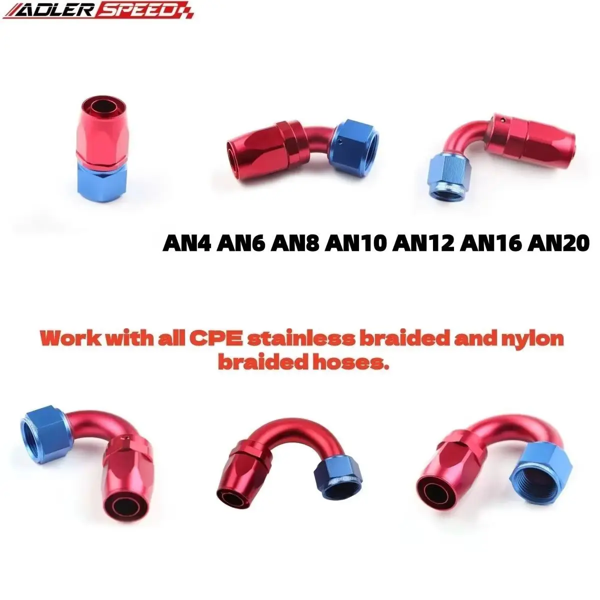 Universal AN4/AN6/AN8/AN10/AN12 Straight 0 45 90 120Degree Oil Fuel Swivel Hose End Fitting Oil Hose End Adaptor Kit Blue Red