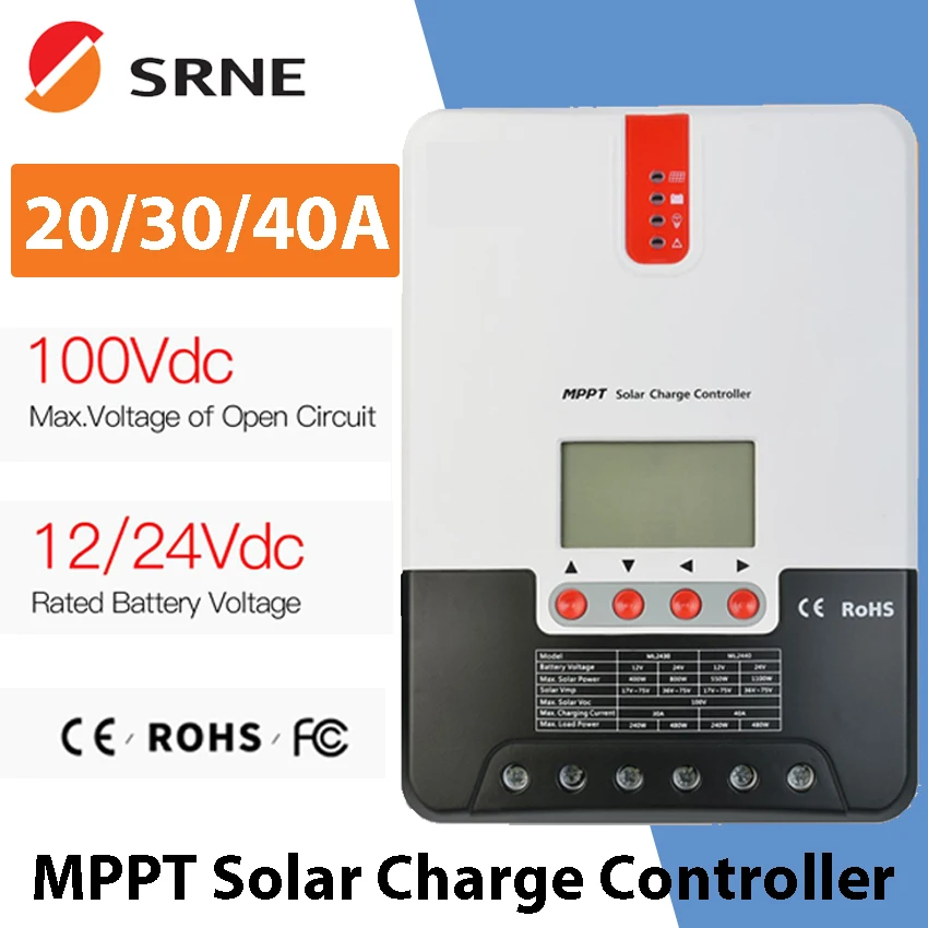 SRNE MPPT 태양광 충전 컨트롤러, 12V, 24V 배터리 전압 자동 식별, 100V PV 입력 ML 시리즈 ML2420 2430/2440, 20 A, 30 A, 40A 썸네일 7