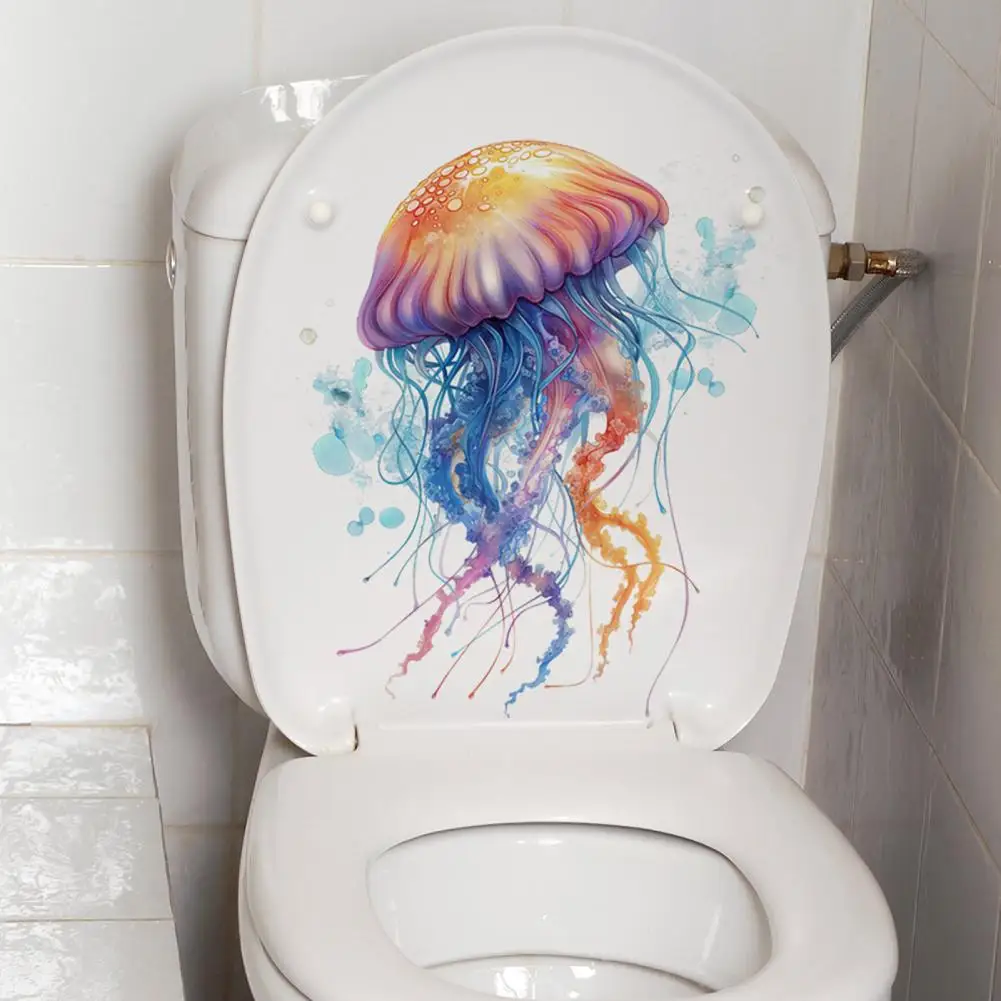 Waterproof Toilet Sticker Durable Toilet Decal Ocean-themed Jellyfish Toilet Sticker Set Removable Waterproof Pvc for Bathroom