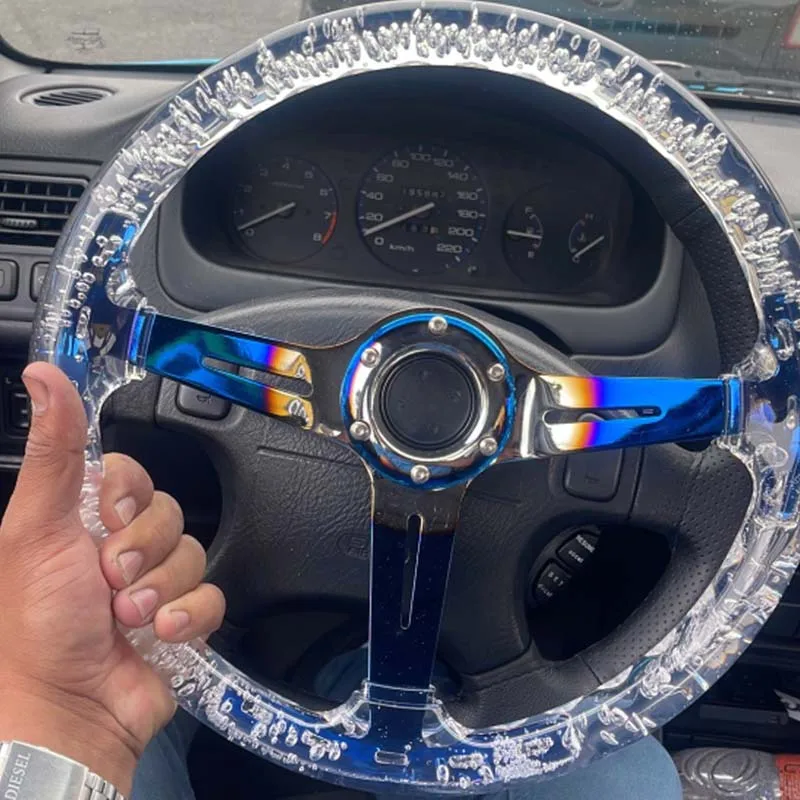 Car Steering Wheel 350Mm Acrylic Bubble Steering Wheel Car Tuning Accessories Compatible with Most Standard Wheel Adapters