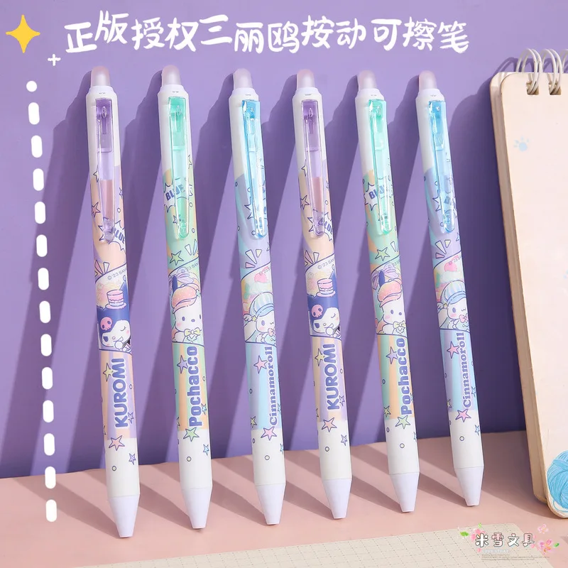 6pcs New Sanrio Gel Pen Hello Kitty Kuromi Cinnamoroll Pachacco Student Writing Press Pen Office Signature Pen School Supplies