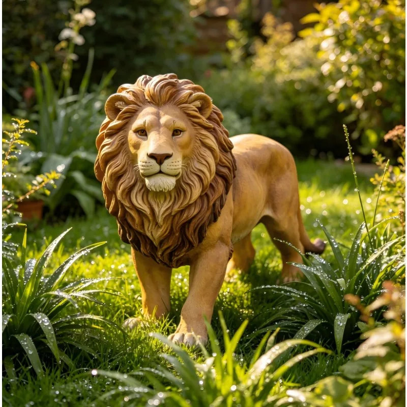 Guangdong Factory Price Realistic Handmade Fiberglass Resin Lionheart Lion Figurine Artistic Hand-painted Customizable Outdoor