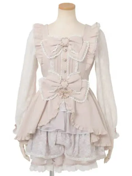 Sweet Lolita Snow White Dress Set Black Snow Dress with Short Skirt High Waist Princess Style Long Sleeve Bubble Sleeve H-Shape