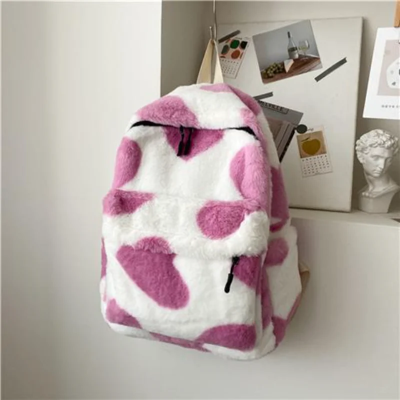 Heart Plush Cartoon Backpack Girl Plush Backpacks Cute Fur Backpacks Children School Bags Kids Gift Book Bag Mochilas Para Mujer