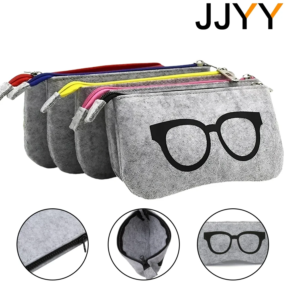 Portable Creative Eyeglasses Sticker Wool Felt Bag Fashion Eyeglasses Case Cosmetic Bag Zipper Eyeglasses Accessories