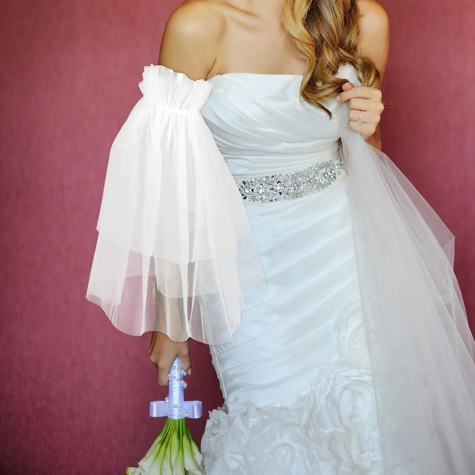 1Pair Style Bridal Sleeves Soft Tulle Sleeve Removable Wedding Dress Accessory Fairy Puff Sleeve Detachable