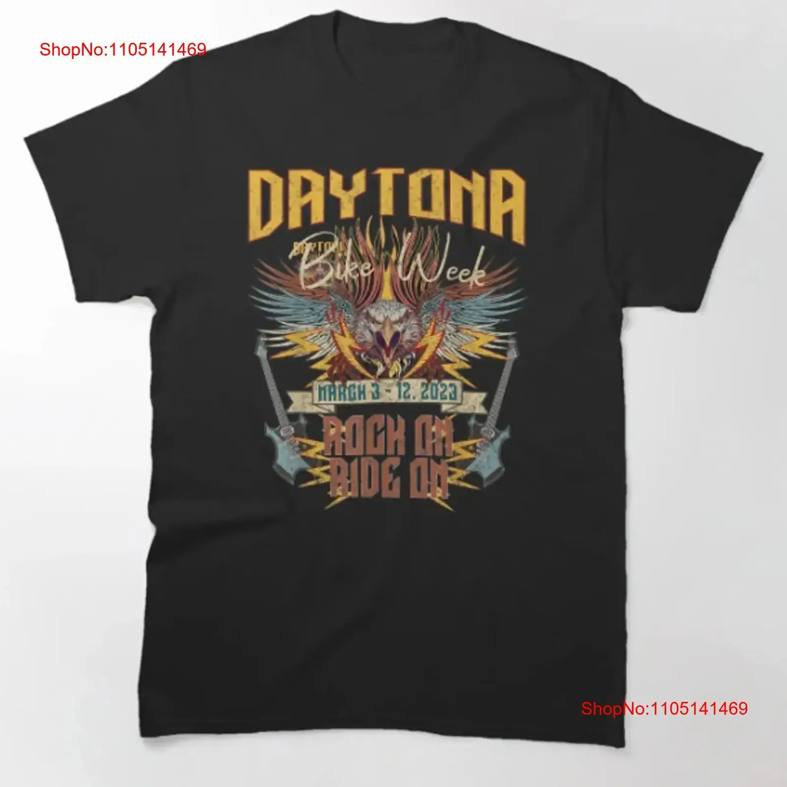 2023 Daytona Beach Bike Week Rock On Ride Art T Shirt vintage Washed streetwear homme Unisex graphic Casual