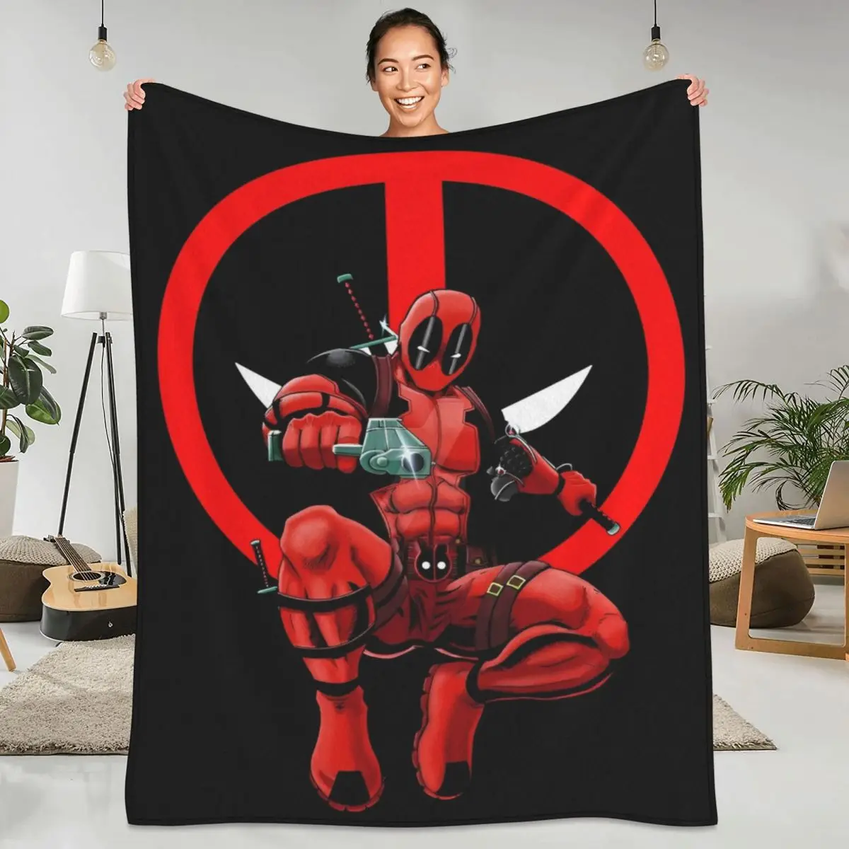 Miniso Cartoon Anime Deadpool Super Soft Blanket American Film Travel Plush Throw Blanket Chair Flannel Bedspread Sofa Bed Cover