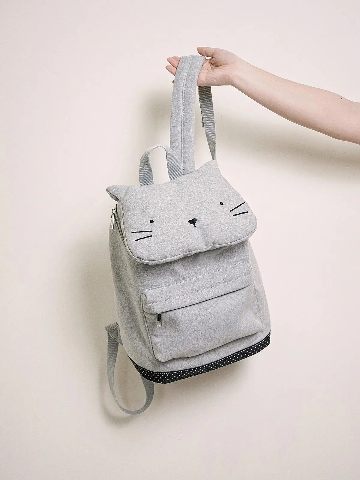 カジュアル軽量猫刺繍バックパックシンプルなダブルショルダーバッグ和風ブックバッグ布バッグヴィンテージ中年スタイル