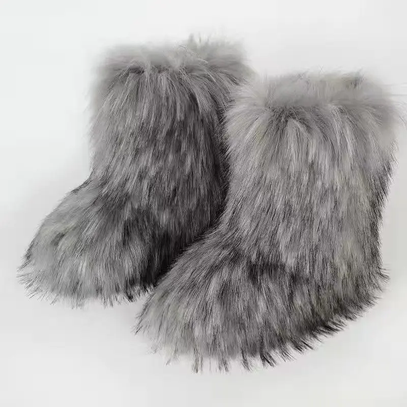 fur boots Women\'s fox fur plush boots, plush warm snow boots, luxury shoes, girls\' plush boots, fashionable winter shoes