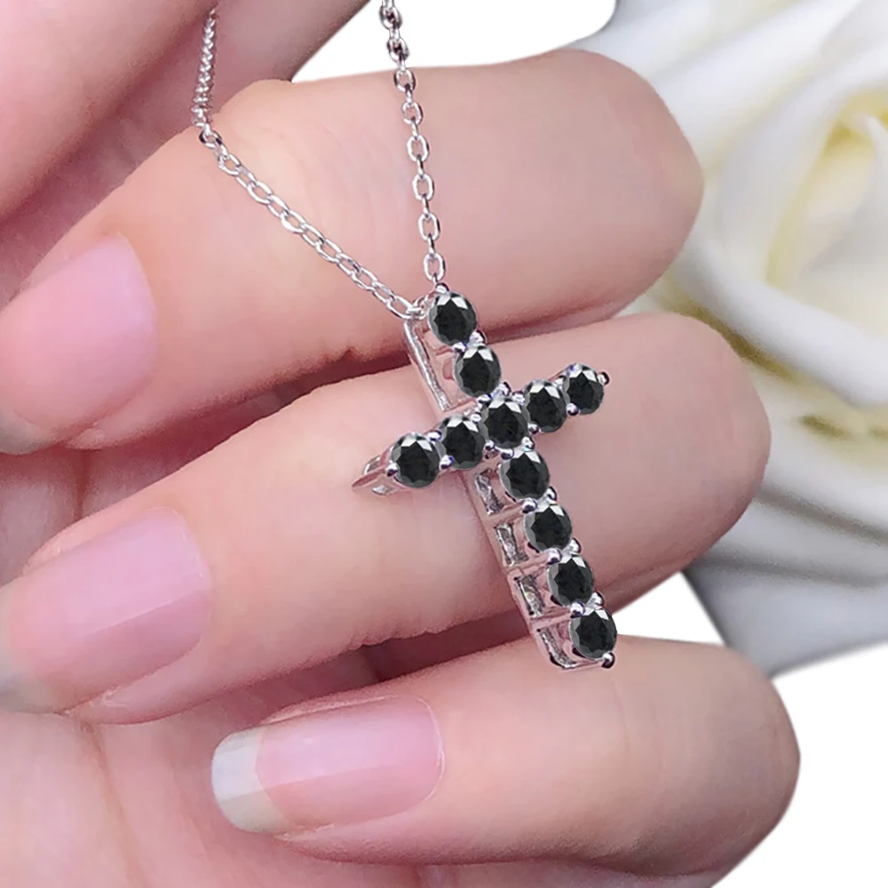 Serenty Day 1.1-5.5cttw Real Black Full Moissanite Cross Pendant Necklace For Women Gift S925 Sterling Silver Jesus Fine Jewelry