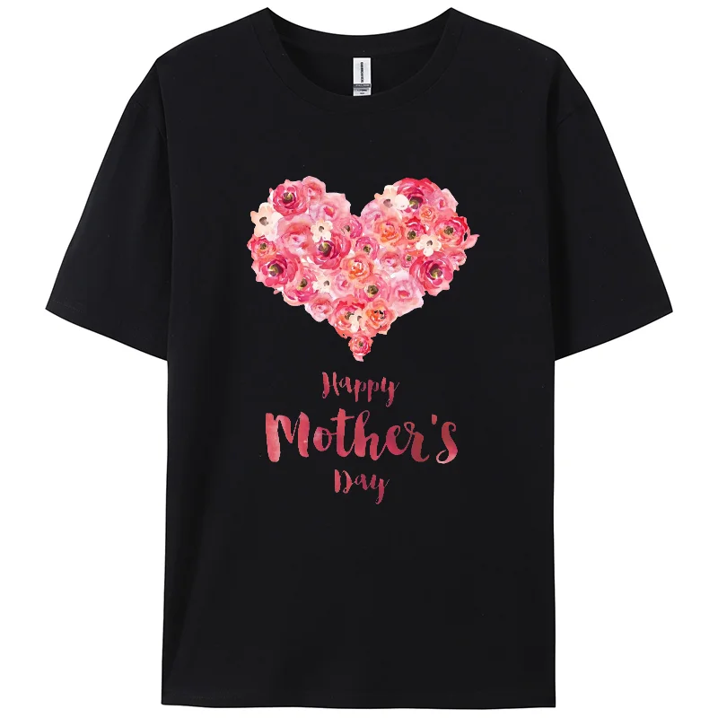 2024 Mother's Day Women's Cotton T-Shirt New Love Flower Knot Print Oversized Round Neck Short Sleeve Fairy Style Y2K Wear