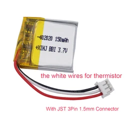 3.7V 150mAh 0.555Wh Li-Polymer Li Lithium Battery JST 3pin 1.5mm Connector 402020 For GPS Smart Watch Mouse MP4 Car Navigation