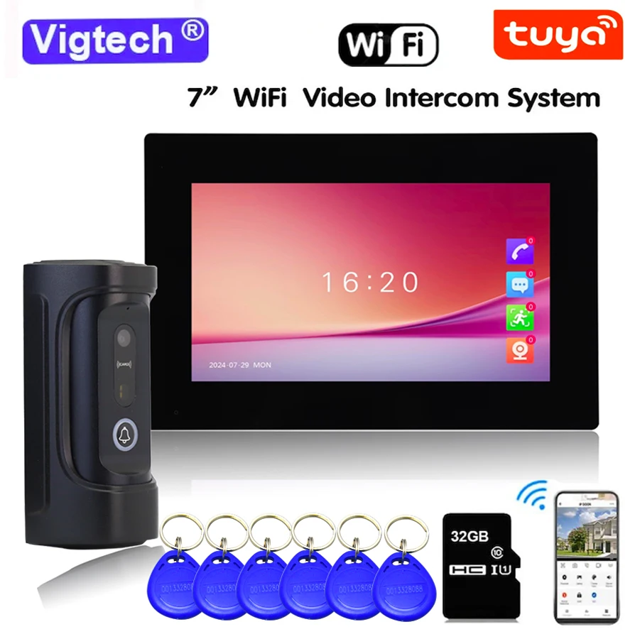 

1080P 7 Inch WiFi Video Intercom Tuya Smart Home APP Wireless Video Door Phone RFID Access Control System for Villa Apartment