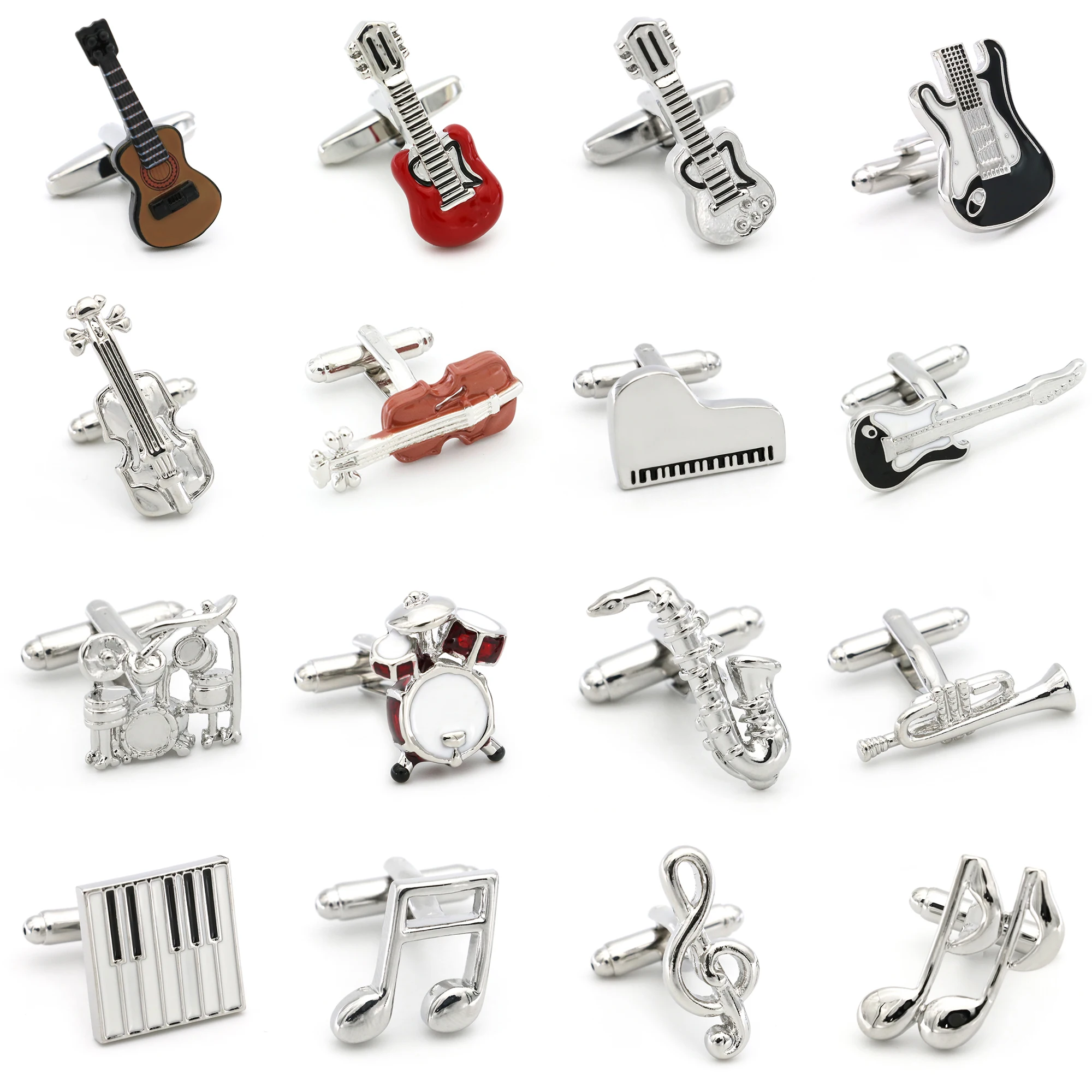 Music Series Men\' Fashion Cuff Links Musical Instrument Guitar Microphone Piano Violin Drum DJ Design Quality Brass Cufflinks