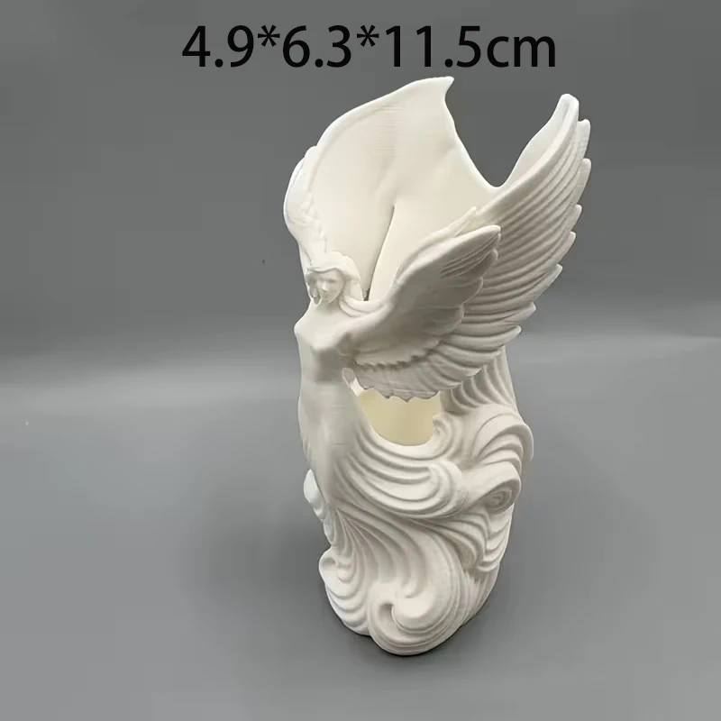 Matte Angel Wing Figure 3D Printed Pen Holder Elegant Sculptural Pencil Cup Desk Organizer Decorative Stationery Storage Vase