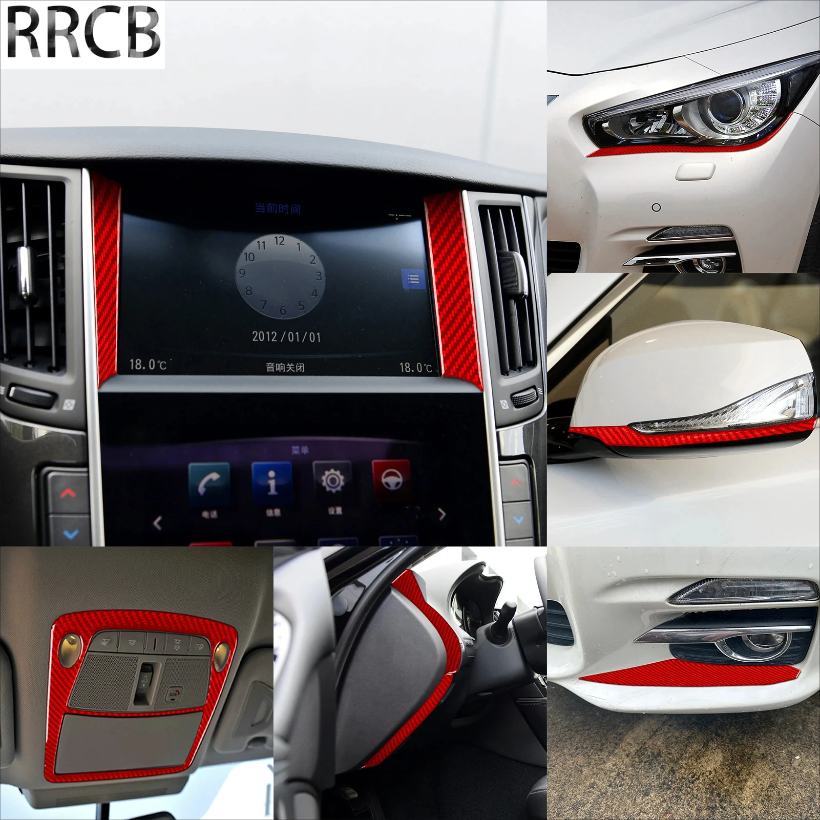 

For Infiniti Q50 Carbon Fiber Accessories Interior 2014-2020 Cup Holder Headlight Lamp Brow Roof Spectacle Case Cover Stickers