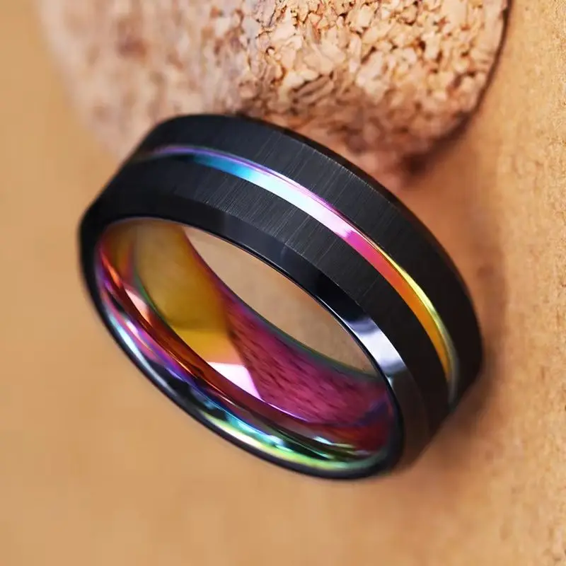 2026 New Trendy Stainless Steel Purple Black Bevel Two-tone Couple Rings For Women Men Jewelry Wholesale Dropshipping Size 6-13