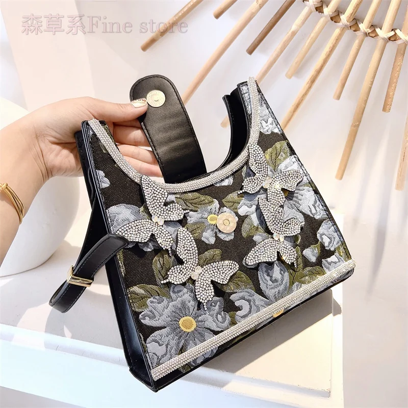 Custom Butterfly Rhinestones Crystals Shoulder Bag Luxury Designer Embroidery Handbag Women Evening Clutch Bag Shiny Bag