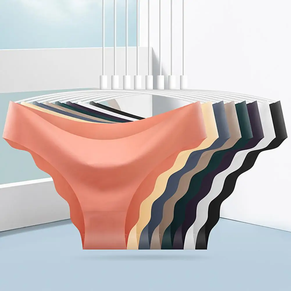 Women Briefs Women Underpants 8 Pcs Seamless Ice Silk Underwear Set Women's No Show Wave Edge Hipster Panties Invisible Solid