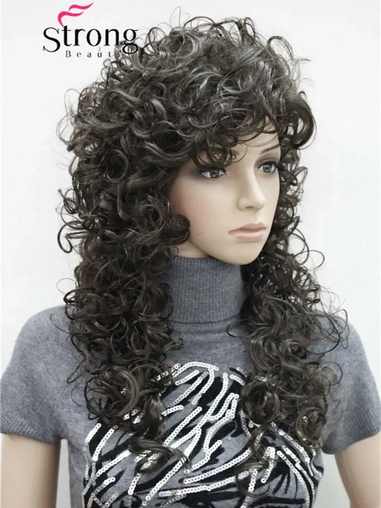 StrongBeauty Long Super Curly Dark Brown Full Synthetic Wig Women\'s Wigs COLOUR CHOICES
