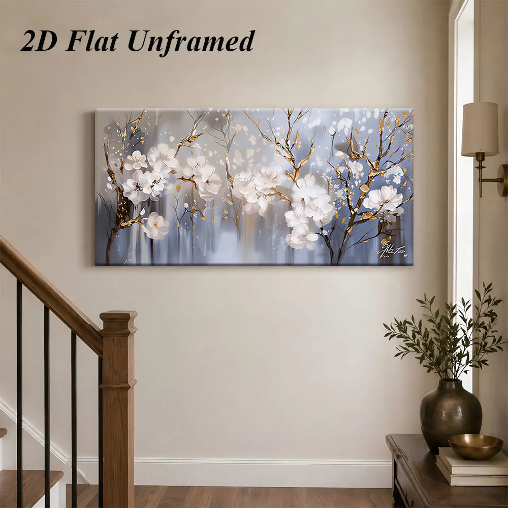 (1PC Unframe)1 modern minimalist gold branch jade flower frameless decorative painting, living room sofa, background wall, entra