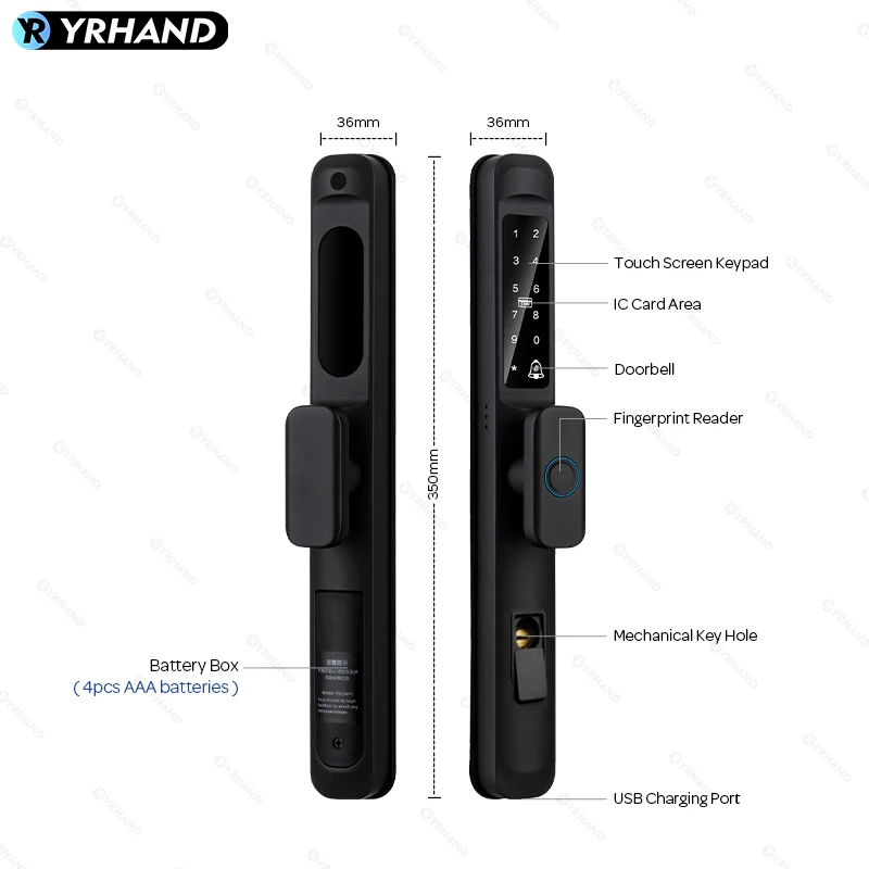 YRHAND Waterproof Outdoor Fingerprint Tuya WIFI APP Keyless Smart Electronic Door Lock Aluminum Glass Sliding Smart Door Lock