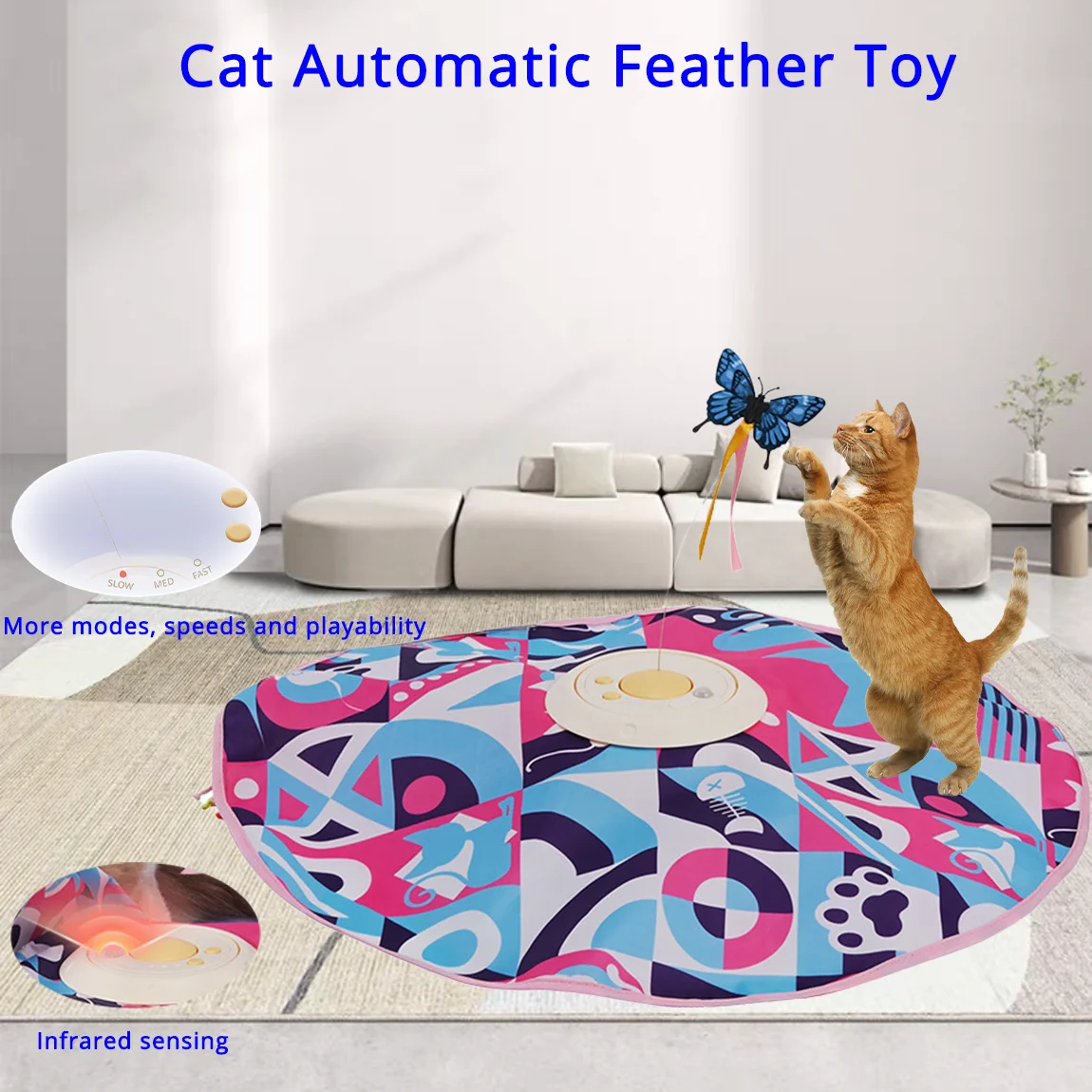 

Rechargeable Cat Automatic Feather Toy Multiple Modes Rotating Butterflies Teasing Cat Sticks Cat Toys Infrared Induction