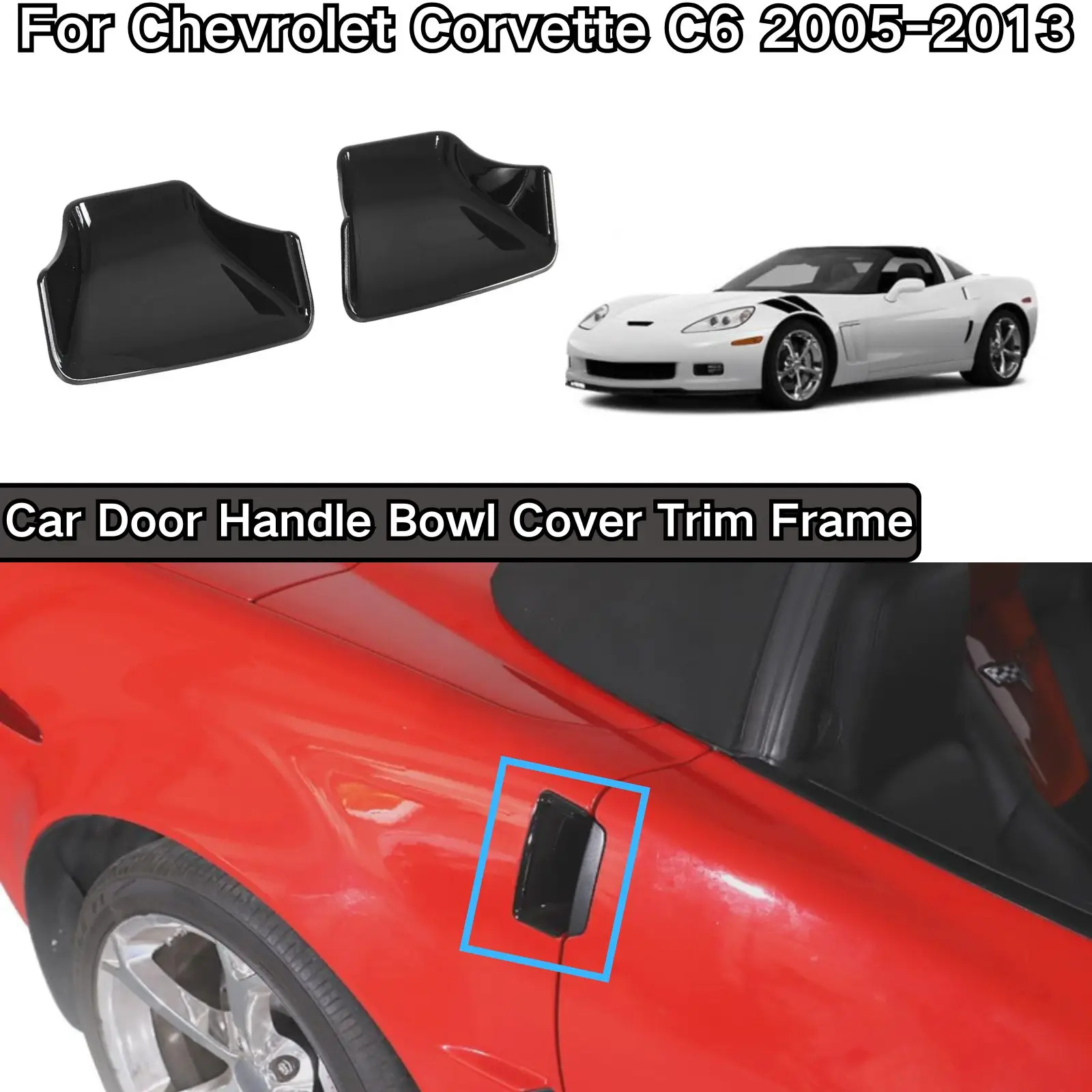 For Chevrolet Corvette C6 2005-2013 Door Handle Bowl Cover Trim Frame Glossy Black 5D Carbon Fiber Painted Body Kit ABS Plastic