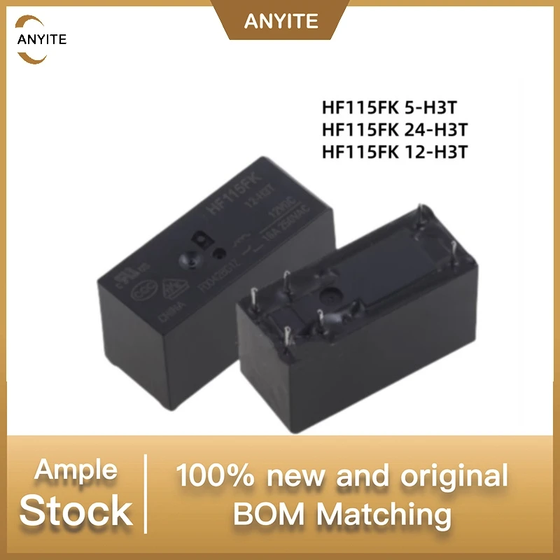 10Pcs/Lot  New  HF115FK 5-H3T 5VDC  HF115FK 12-H3T 12VDC  HF115FK 24-H3T  24VDC  HF115FK 12 H3T  16A  250VAC  6PIN