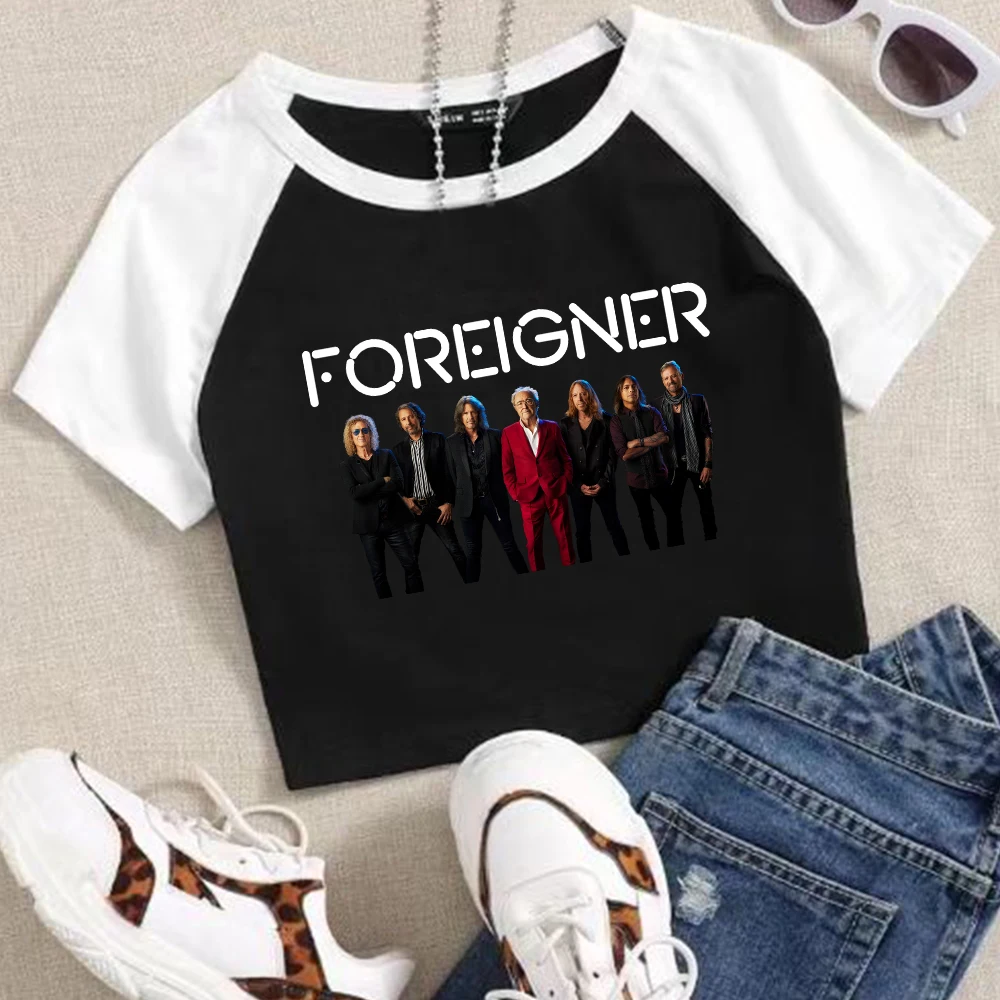 

Foreigner Tour 2024 Crop Shirt Streetswear O-Neck Navel exposed shirt Fans Gift