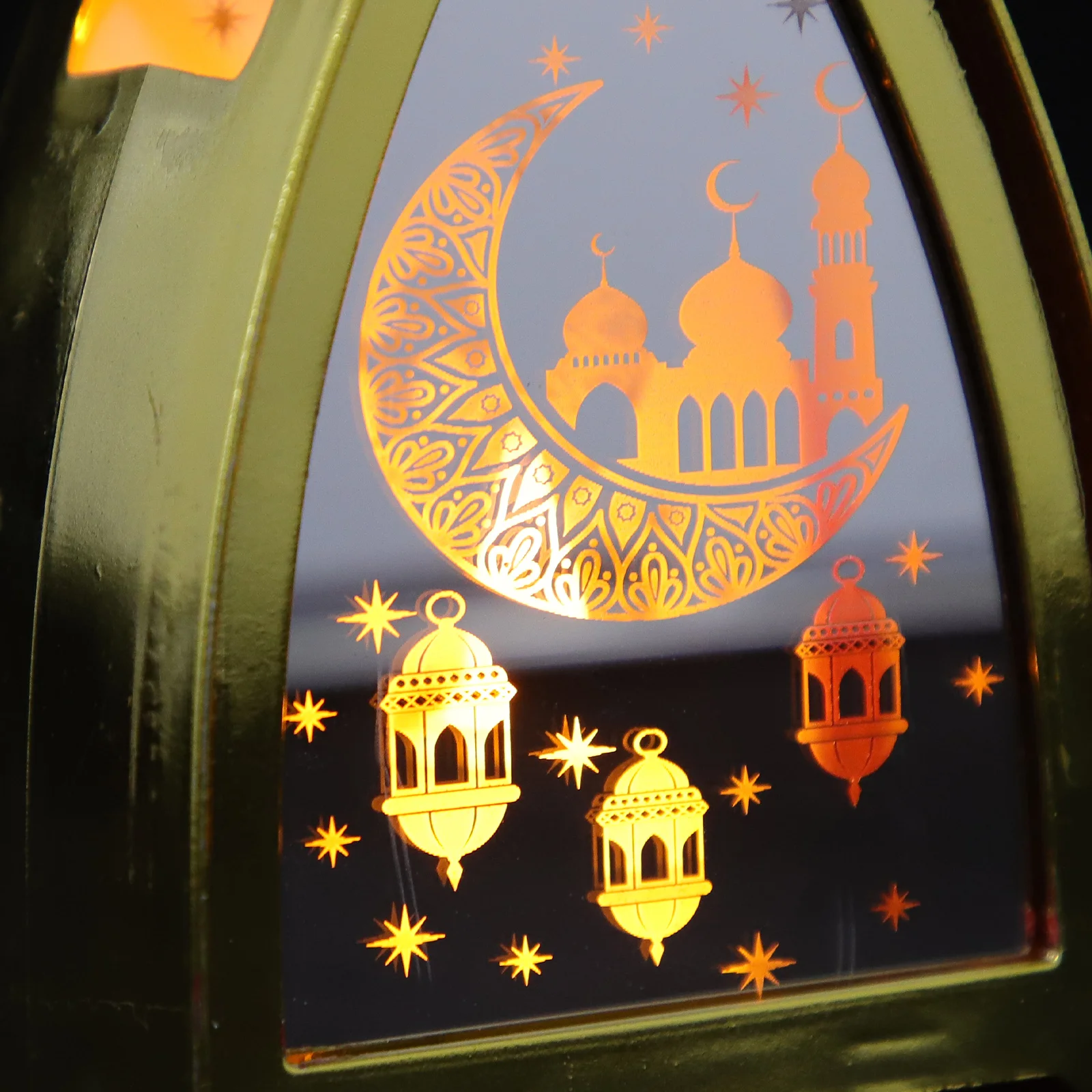 Electronic Lantern Decoration Eid Golden Islamic LED for Home Ramadan Lights Desktop Glass Plastic Lamp Decorations
