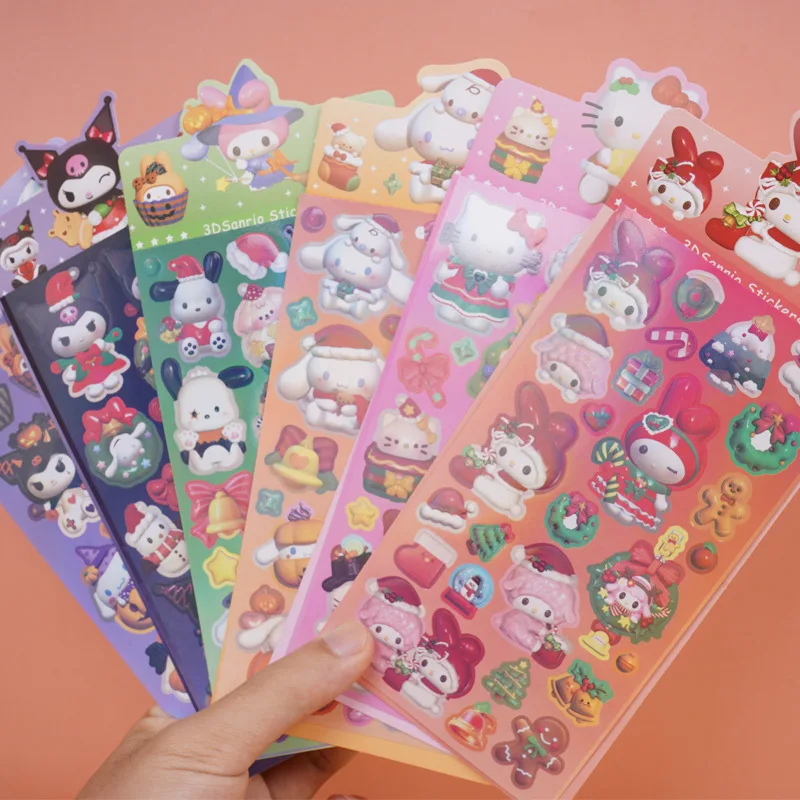 Nova venda quente sanrio adesivos de natal feitos à mão diy mão conta decoração adesivos dos desenhos animados bonito kulomi adesivos