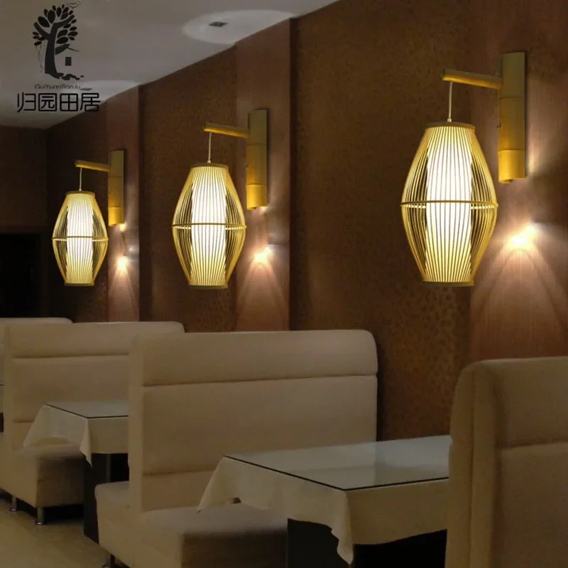 New Chinese Wall Lamp Corridor Aisle Tea Room Southeast Asia Modern Hotel Bedside Lamp Antique Chinese Bamboo Light