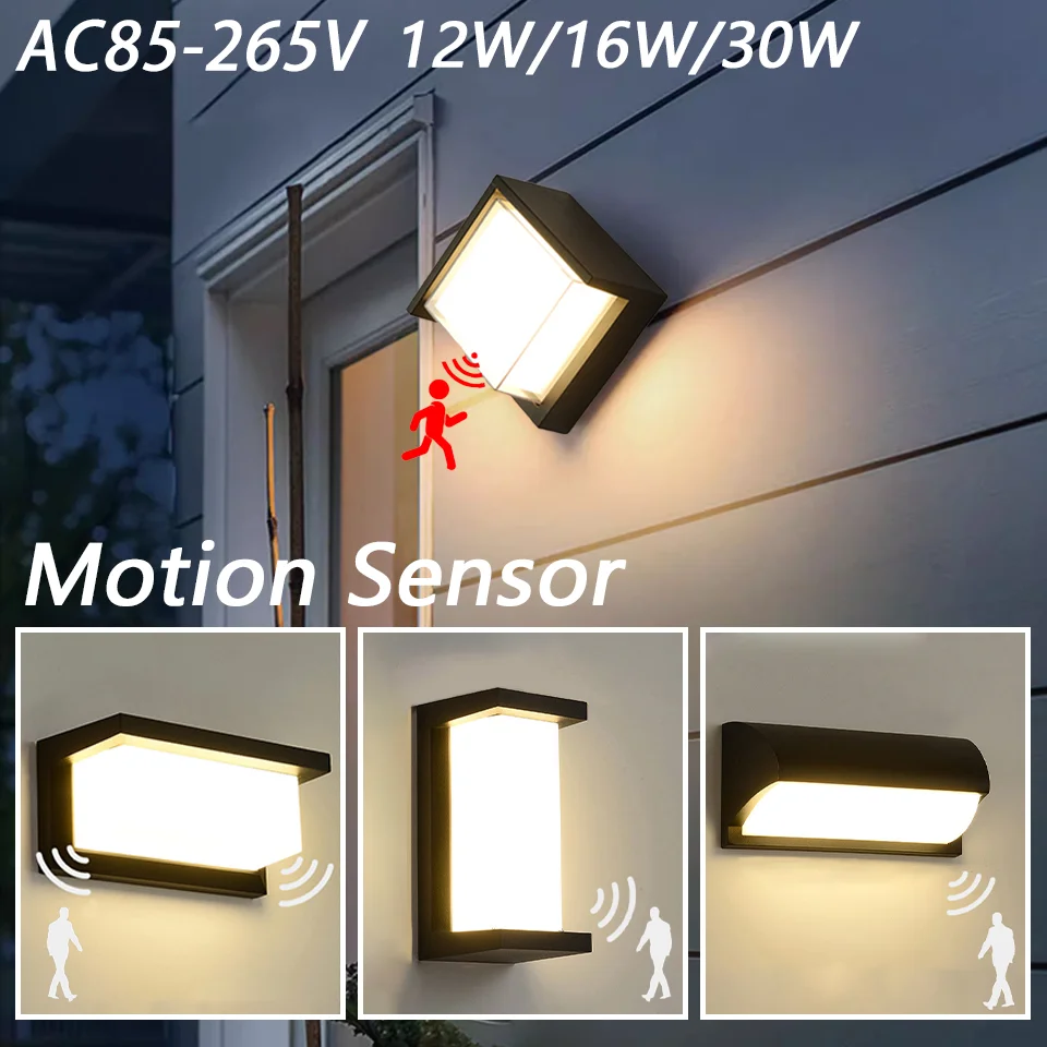 

LED Wall Light Motion Sensor light AC85-265V 30W 16W 12W Waterproof Surface Mounted Indoor Wall Lamps Living Room Porch Outdoor