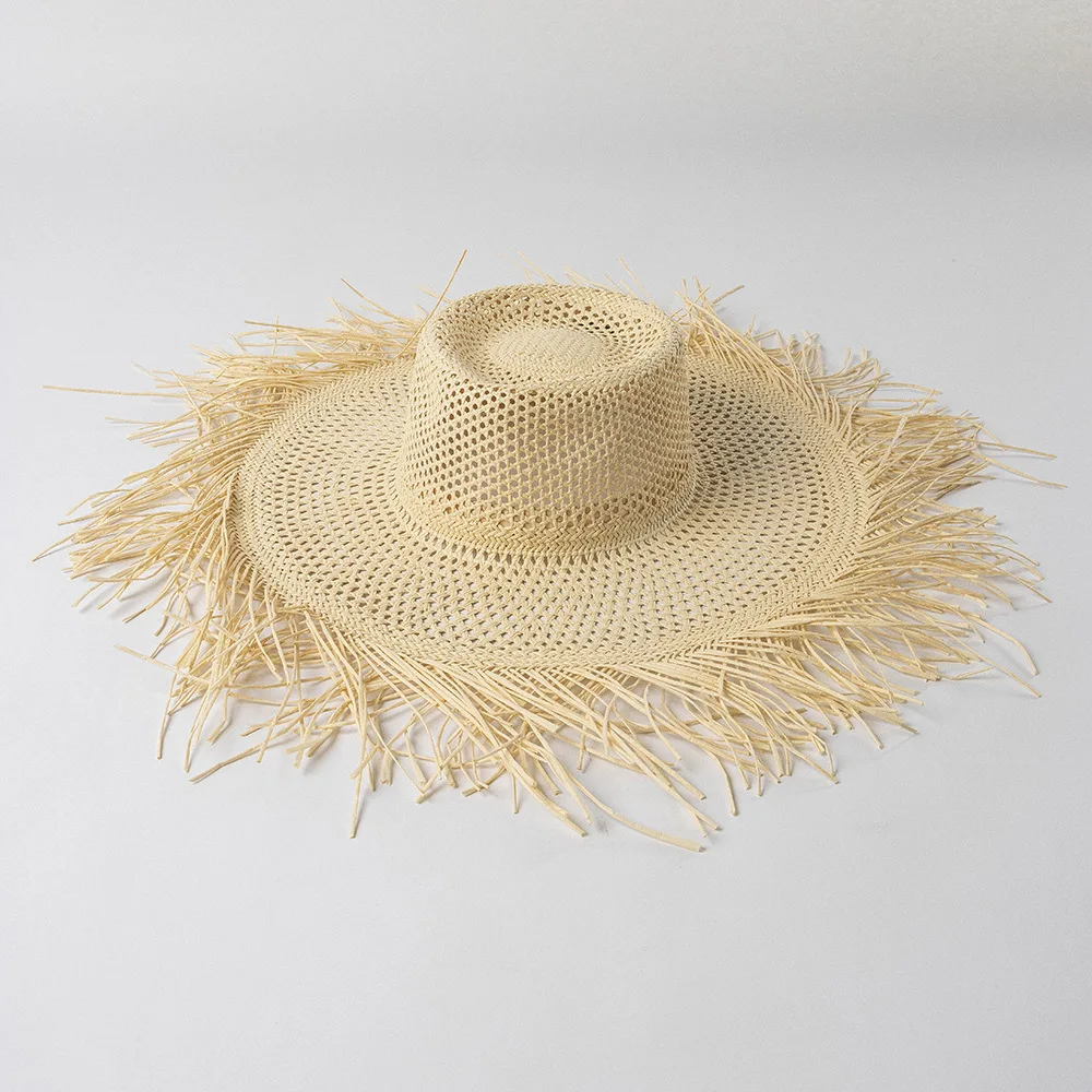 USPOP New Spring Summer Hollow Hand-woven Fur-edged Straw Hat Fashion Wide-brimmed Beach Hat