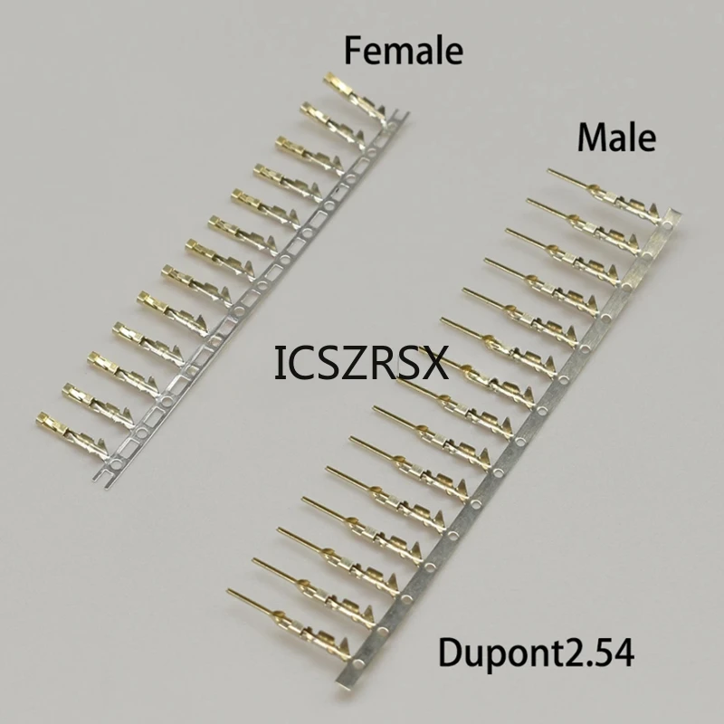 100pcs 2.54mm Pitch Dupont Jumper Wire Connector Male Female Metal Terminals Pins Gold Plated Copper