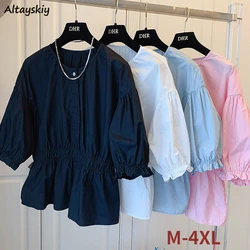 Blouses Women Hot Sale M-4XL Summer Puff Sleeve Lovely Students Minimalist All-match Female 4 Colors Leisure Popular Chic New