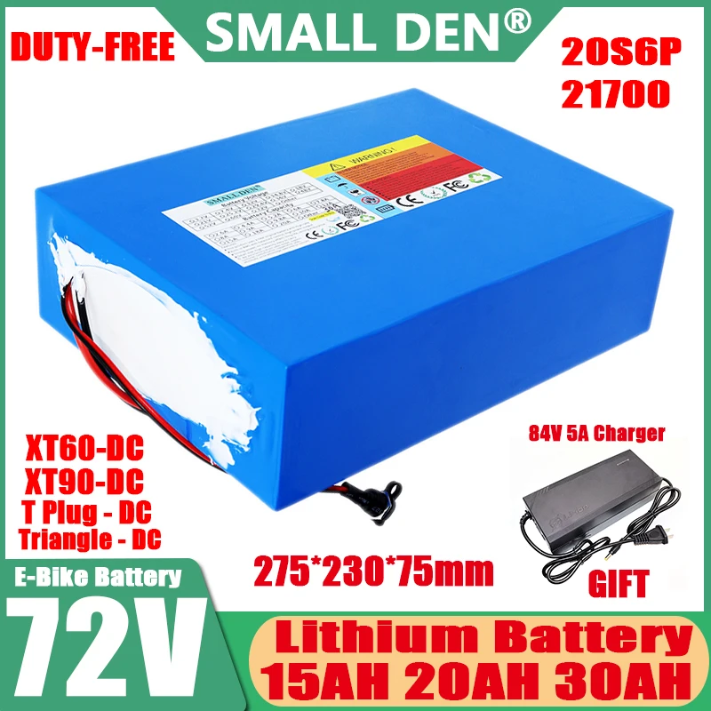 72V 30Ah 20AH 15AH 21700 lithium battery pack 20S6P with BMS same port 50A 0-3500W high-power high-capacity lithium ion battery