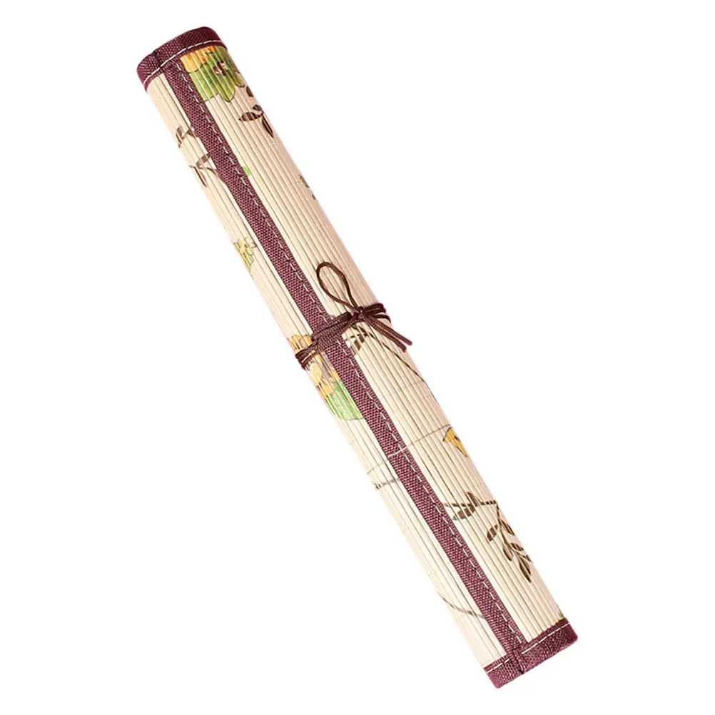 Bamboo Brush Pen Roll Multiple Fixed Positions Large Capacity Roll Up Pencil Case Art Supplies Storage Pouch Pen Organizer