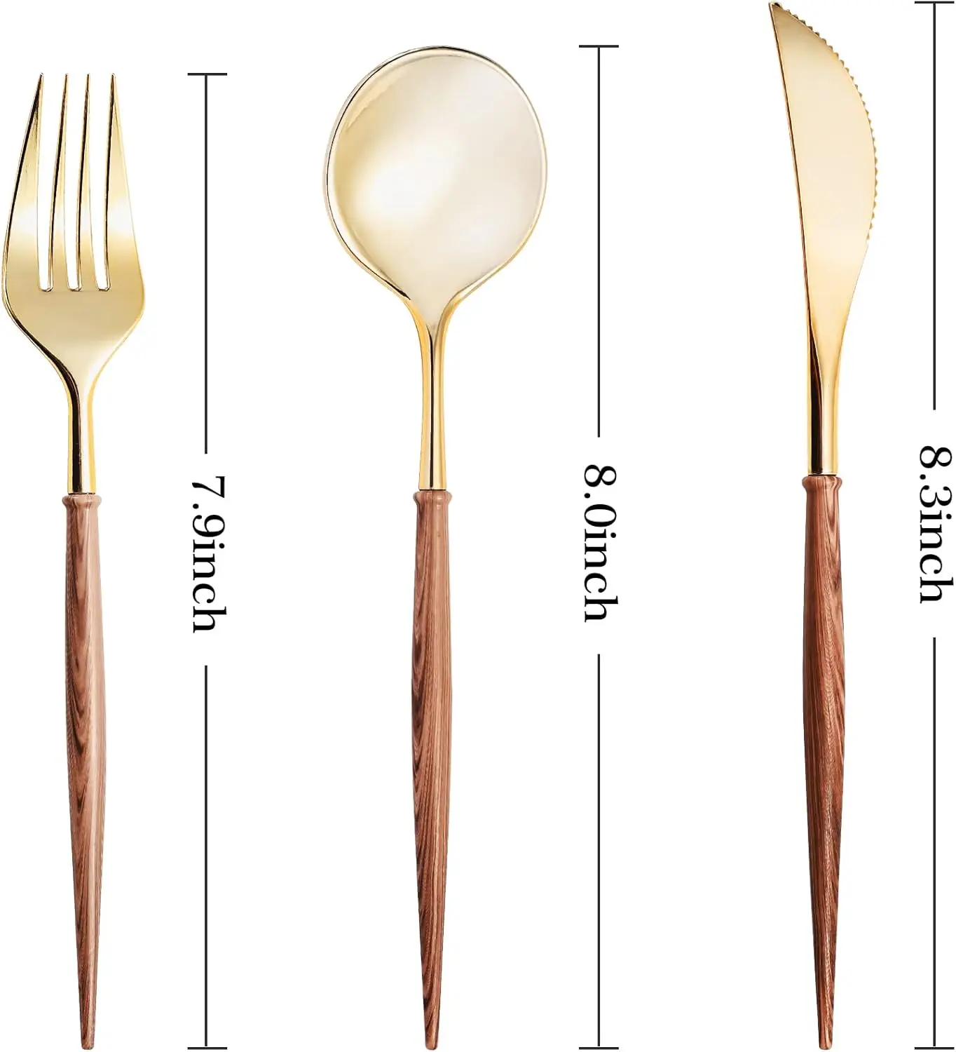120PCS Gold Plastic Silverware, Gold Disposable Cutlery with Wood Grain Handle Include 40 Forks, 40 Spoons, 40 Knives, E