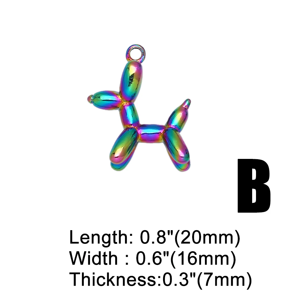 OCESRIO Trendy Rainbow Balloon Dog Bear Necklace Pendant Copper Electroplating Animal Dog Pendant for Jewelry Making pdta585