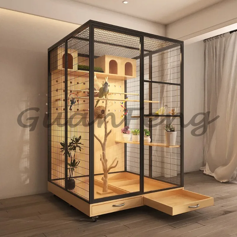 Spacious Bird Cage with Sturdy Stand and Comfortable Hammock, Large Pet Enclosure