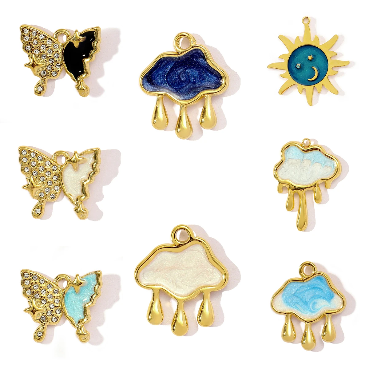 

3Pcs/Lot Stainless Steel Butterfly Sun Charms Enamel Cloud Pendants For DIY Making Bracelet Necklace Jewelry Accessory Wholesale