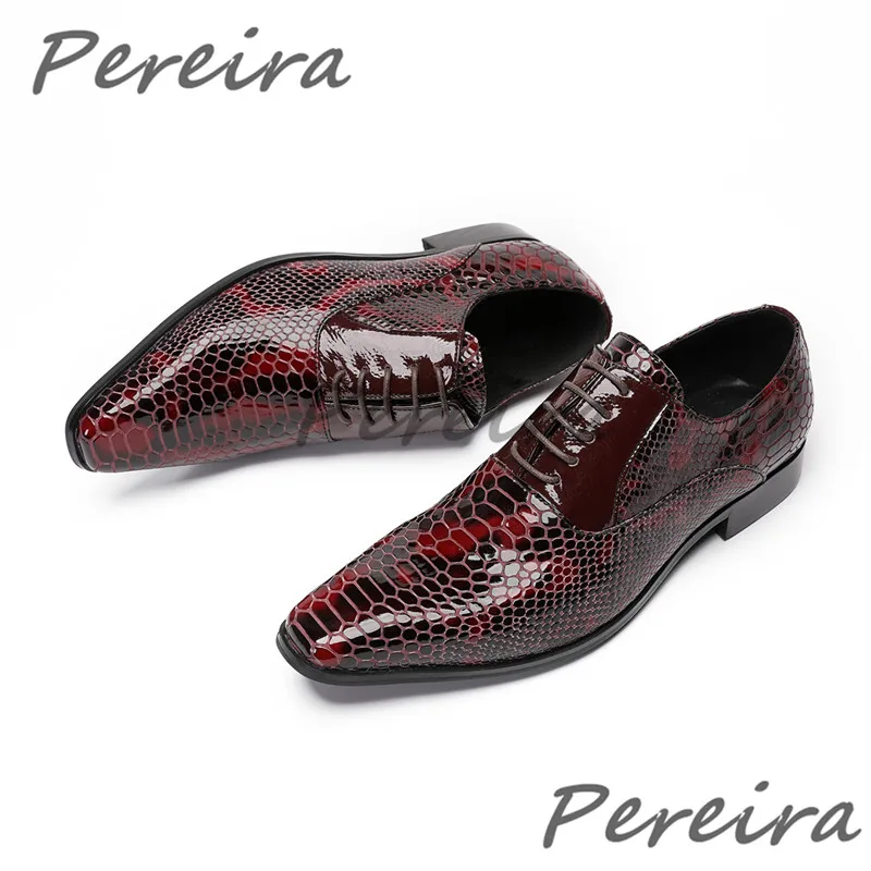 

Snake Pattern Square Toe Men's Shoes British Style Black Patent Leather Business Dress Shoes Fashion Party Banquet Formal Shoes