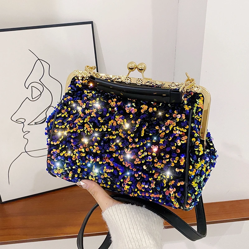 Fashion Sequin Women's Bag 2022 Trend Individual Creativity Ladies Hand Bags Party Luxury Shoulder Bags Panelled Large Shell Bag